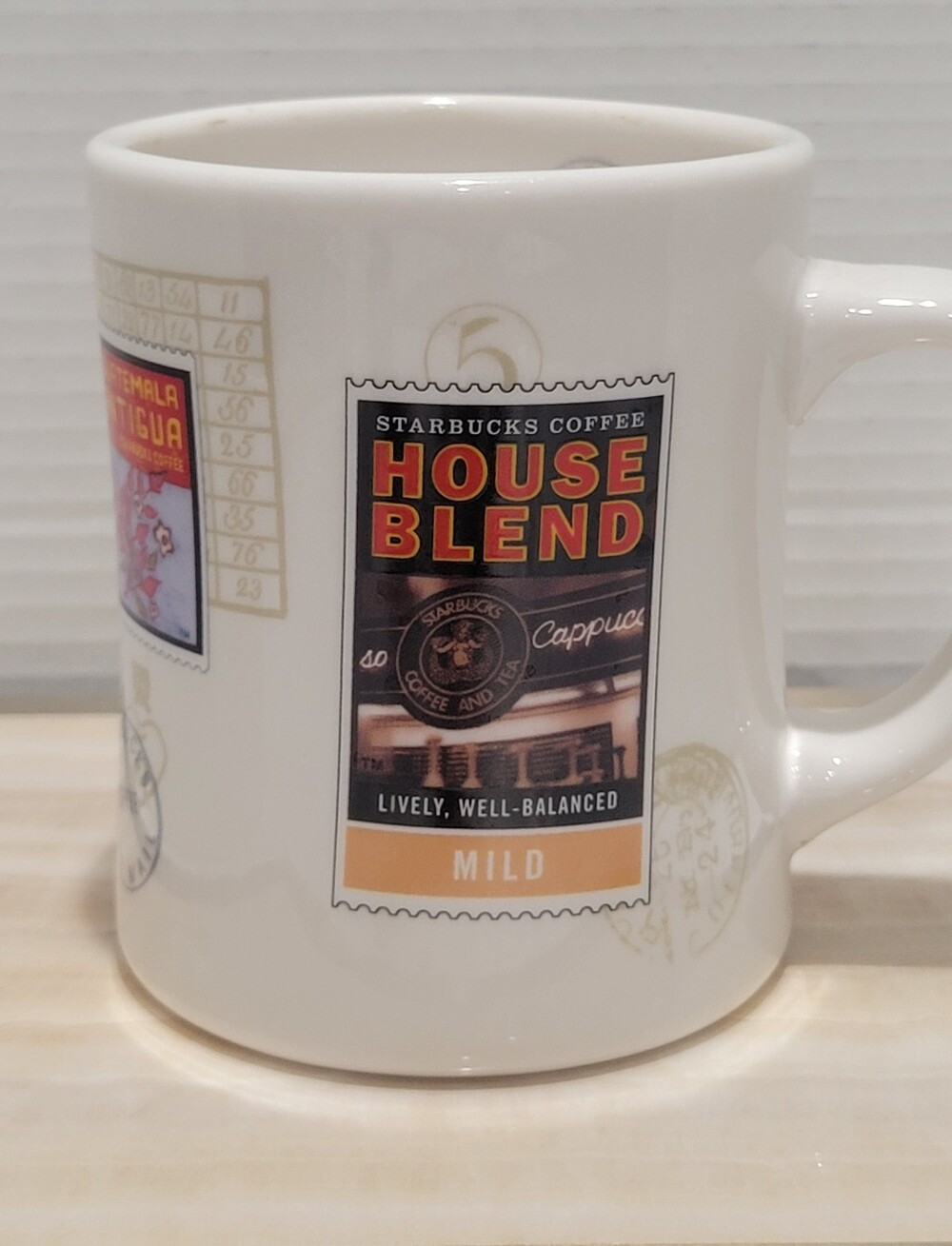 Starbucks Barista Coffee Mug Air Mail Stamps House Blend Guatamala Sumatra
